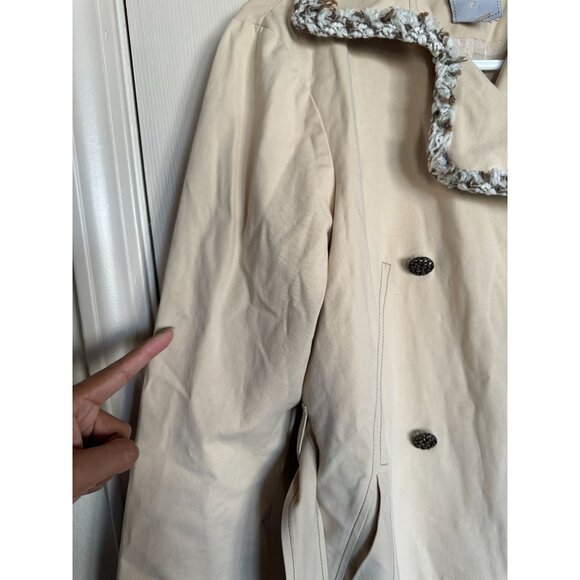 Schumacher Cream Ivory Button Trench Coat Women's Medium knit Trim  j2 - Picture 5 of 9